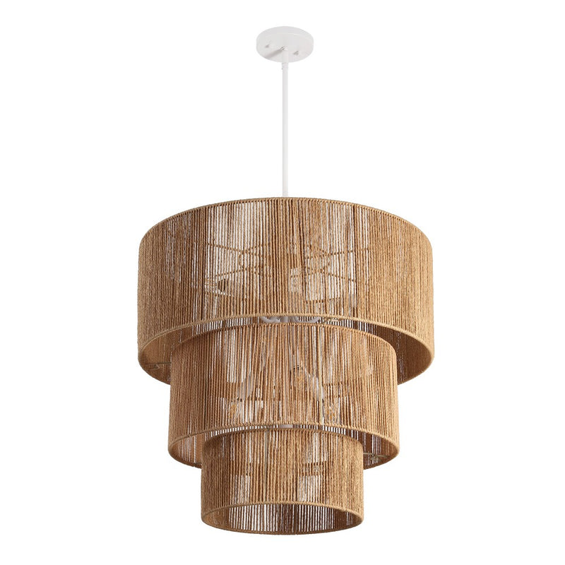 Orson 24 in. 7-Light Coastal Bohemian Metal and Woven Paper Rope 3-Tier LED Chandelier