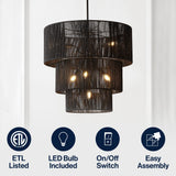 Orson 24 in. 7-Light Coastal Bohemian Metal and Woven Paper Rope 3-Tier LED Chandelier