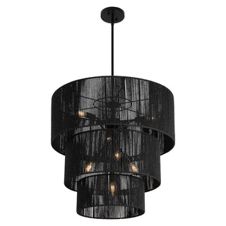 Orson 24 in. 7-Light Coastal Bohemian Metal and Woven Paper Rope 3-Tier LED Chandelier