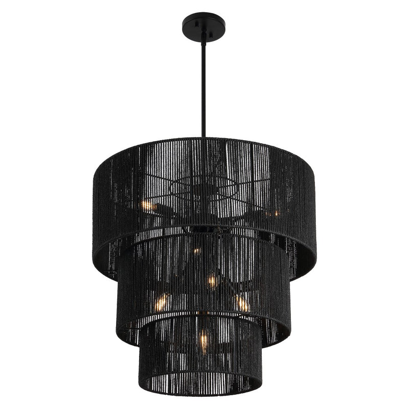 Orson 24 in. 7-Light Coastal Bohemian Metal and Woven Paper Rope 3-Tier LED Chandelier