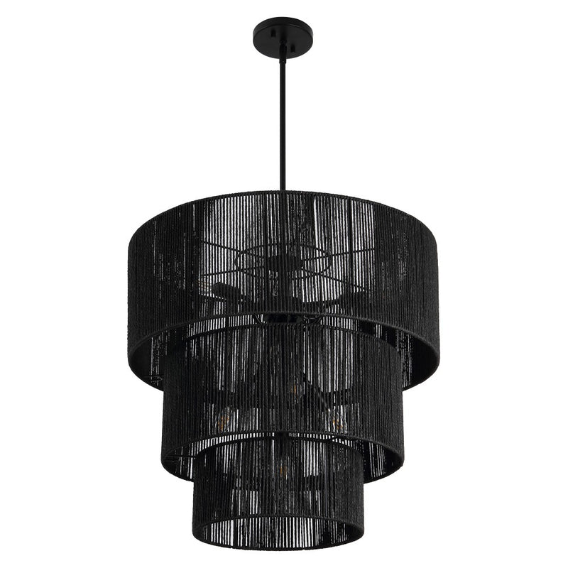 Orson 24 in. 7-Light Coastal Bohemian Metal and Woven Paper Rope 3-Tier LED Chandelier