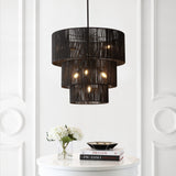 Orson 24 in. 7-Light Coastal Bohemian Metal and Woven Paper Rope 3-Tier LED Chandelier