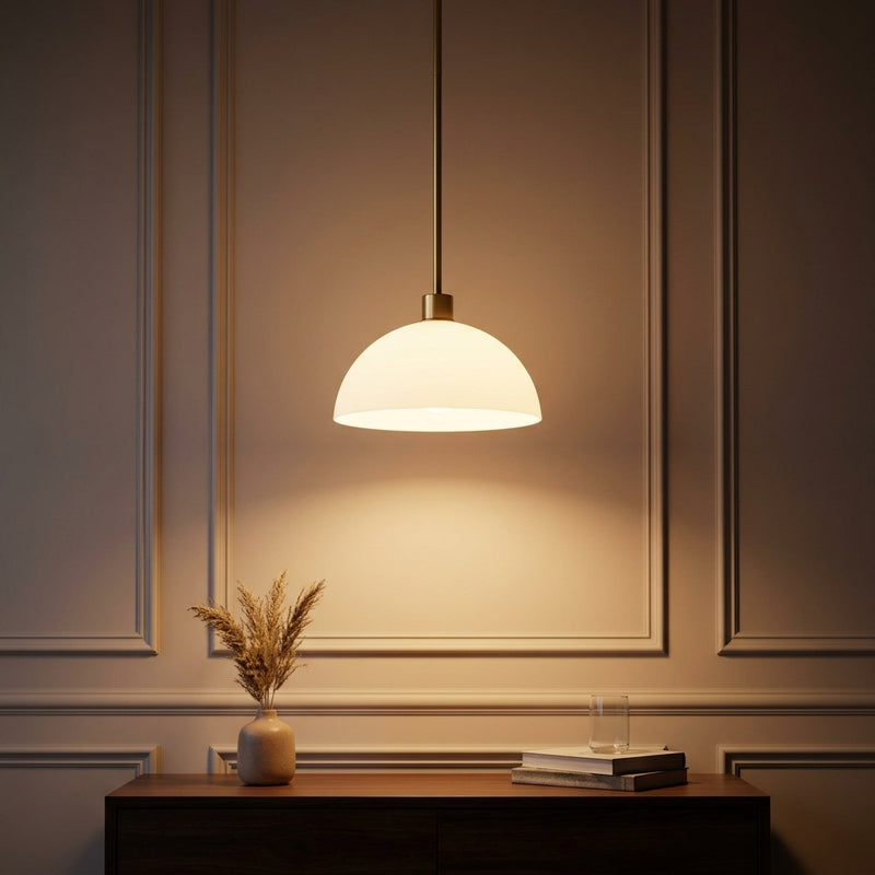 Solene Modern Contemporary Adjustable Metal/Glass Dome LED Pendant Brass Gold/White – AI-ON