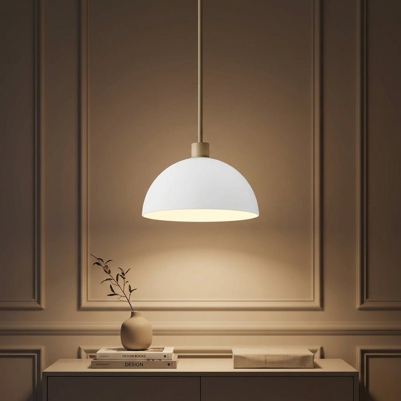 Solene Modern Contemporary Adjustable Metal/Glass Dome LED Pendant Almond/White – AI-ON