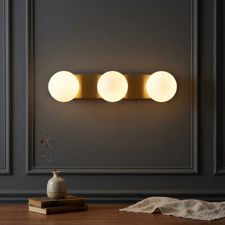 Knox 23.3 in. 3-Light Mid-Century Modern Metal and Frosted Glass Globe LED Vanity Light Brass Gold – AI-ON