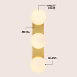 Knox 23.3 in. 3-Light Mid-Century Modern Metal and Frosted Glass Globe LED Vanity Light