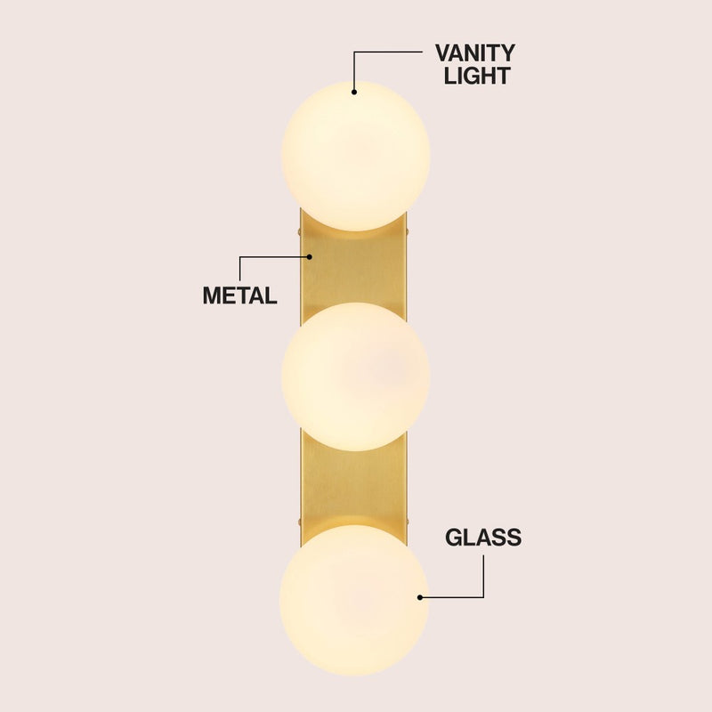 Knox 23.3 in. 3-Light Mid-Century Modern Metal and Frosted Glass Globe LED Vanity Light