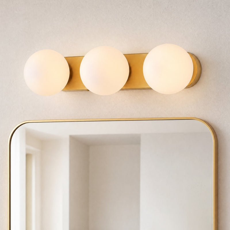 Knox 23.3 in. 3-Light Mid-Century Modern Metal and Frosted Glass Globe LED Vanity Light