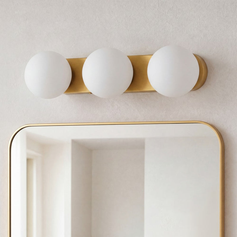 Knox 23.3 in. 3-Light Mid-Century Modern Metal and Frosted Glass Globe LED Vanity Light