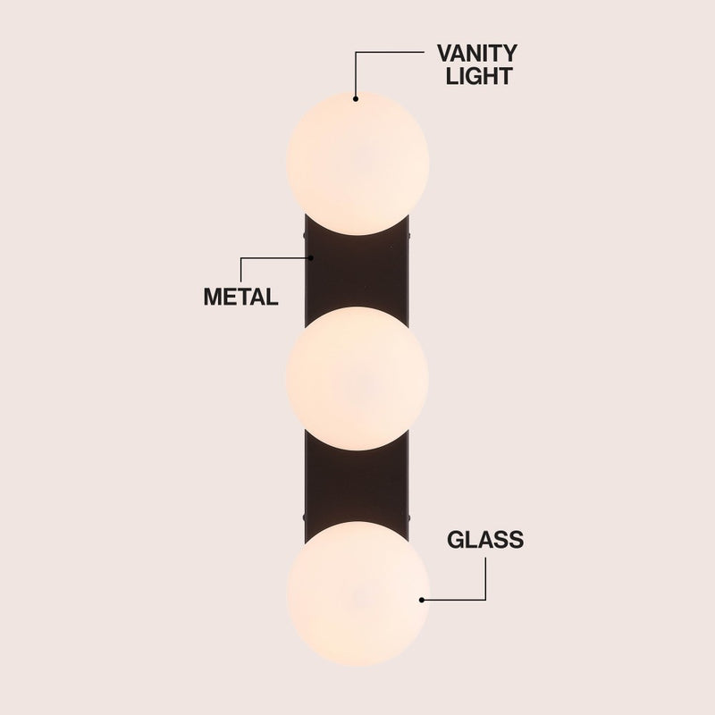 Knox 23.3 in. 3-Light Mid-Century Modern Metal and Frosted Glass Globe LED Vanity Light