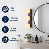 Knox 23.3 in. 3-Light Mid-Century Modern Metal and Frosted Glass Globe LED Vanity Light