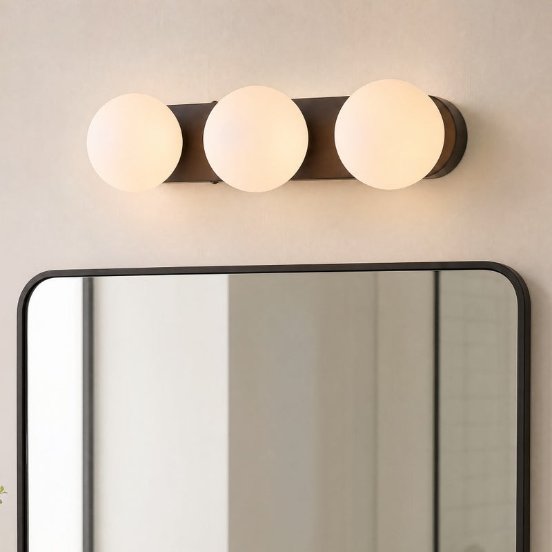 Knox 23.3 in. 3-Light Mid-Century Modern Metal and Frosted Glass Globe LED Vanity Light