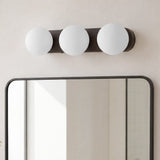 Knox 23.3 in. 3-Light Mid-Century Modern Metal and Frosted Glass Globe LED Vanity Light