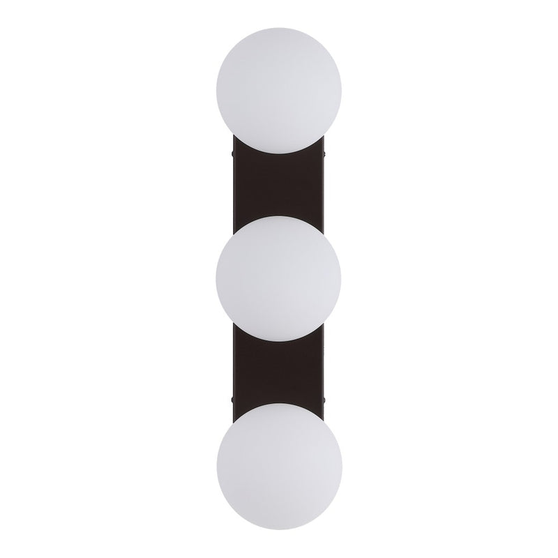 Knox 23.3 in. 3-Light Mid-Century Modern Metal and Frosted Glass Globe LED Vanity Light