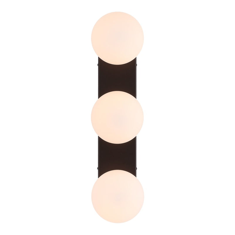 Knox 23.3 in. 3-Light Mid-Century Modern Metal and Frosted Glass Globe LED Vanity Light