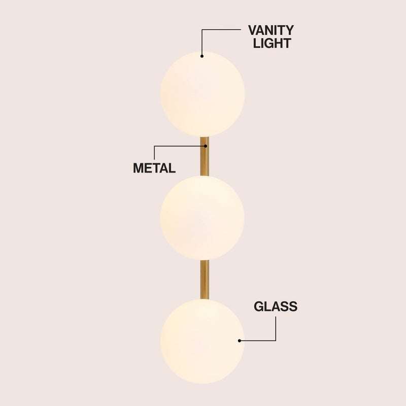 Nash 23 in. 3-Light Mid-Century Modern Metal and Frosted Glass Globe LED Vanity Light