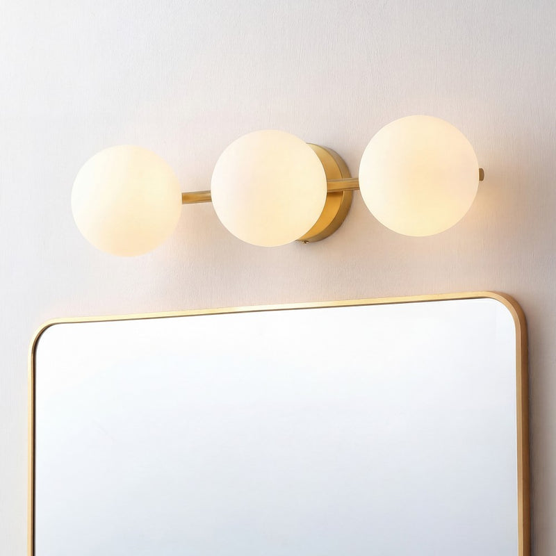 Nash 23 in. 3-Light Mid-Century Modern Metal and Frosted Glass Globe LED Vanity Light