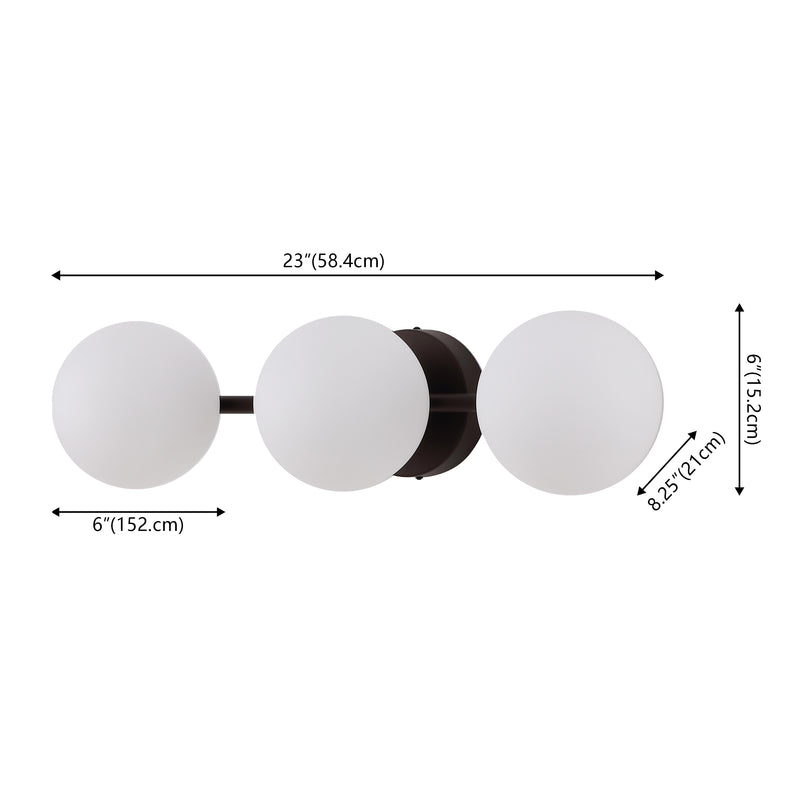 Nash 23 in. 3-Light Mid-Century Modern Metal and Frosted Glass Globe LED Vanity Light