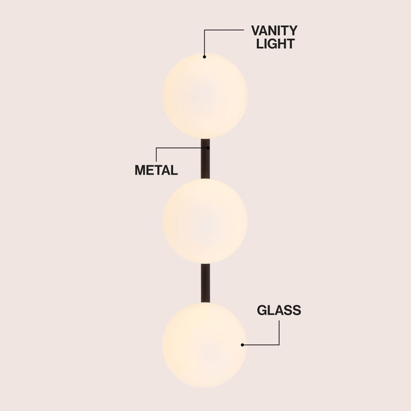 Nash 23 in. 3-Light Mid-Century Modern Metal and Frosted Glass Globe LED Vanity Light