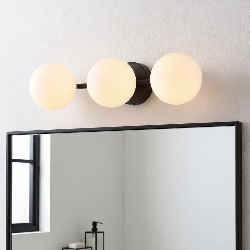 Nash 23 in. 3-Light Mid-Century Modern Metal and Frosted Glass Globe LED Vanity Light