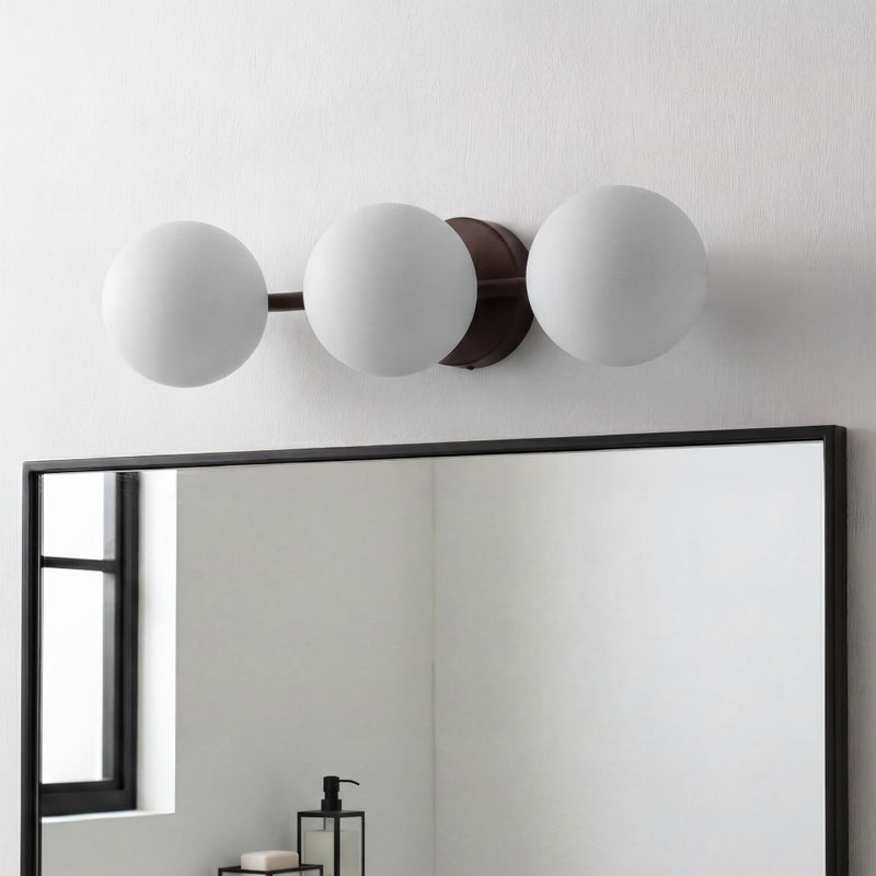 Nash 23 in. 3-Light Mid-Century Modern Metal and Frosted Glass Globe LED Vanity Light