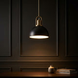 Zane 9.5 in. 1-Light Modern Farmhouse Industrial Metal Dome LED Pendant Black/Brass Gold – AI-ON