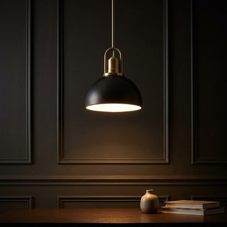 Zane 9.5 in. 1-Light Modern Farmhouse Industrial Metal Dome LED Pendant Black/Brass Gold – AI-ON