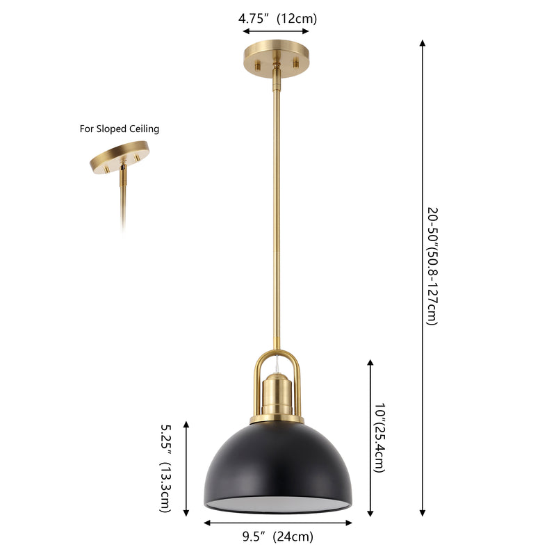 Zane 9.5 in. 1-Light Modern Farmhouse Industrial Metal Dome LED Pendant