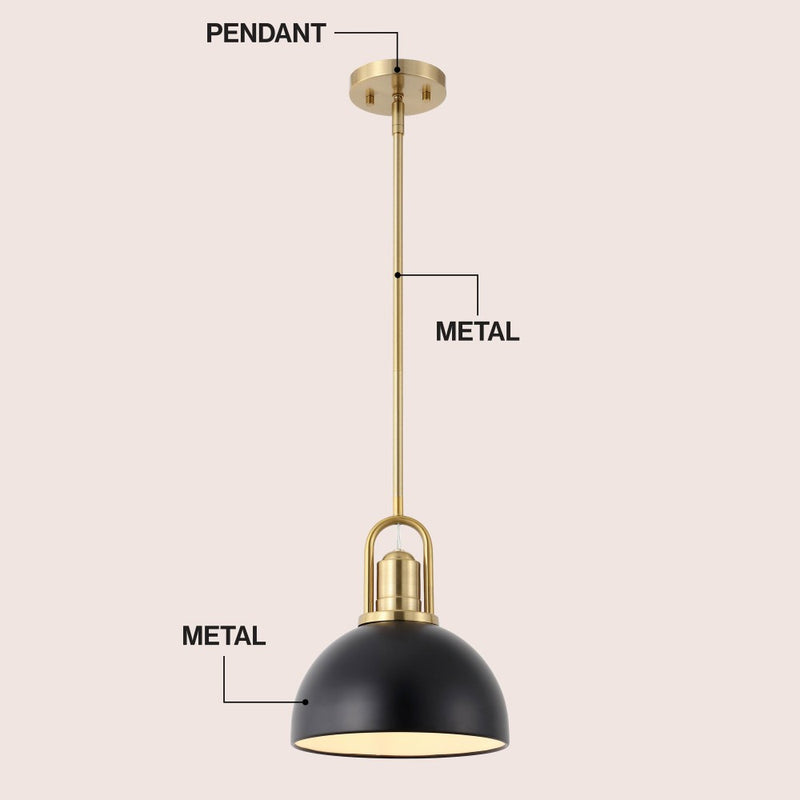 Zane 9.5 in. 1-Light Modern Farmhouse Industrial Metal Dome LED Pendant