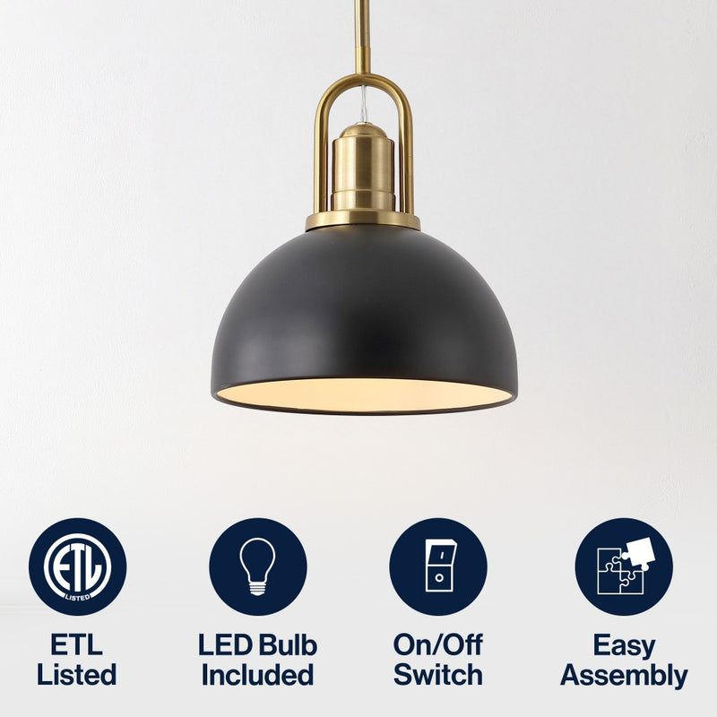Zane 9.5 in. 1-Light Modern Farmhouse Industrial Metal Dome LED Pendant
