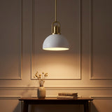 Zane 9.5 in. 1-Light Modern Farmhouse Industrial Metal Dome LED Pendant White/Brass Gold – AI-ON