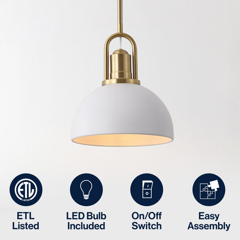 Zane 9.5 in. 1-Light Modern Farmhouse Industrial Metal Dome LED Pendant