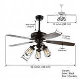 Lucas 52" Caged Metal/Wood LED Ceiling Fan Black / 3 Sockets – DIM