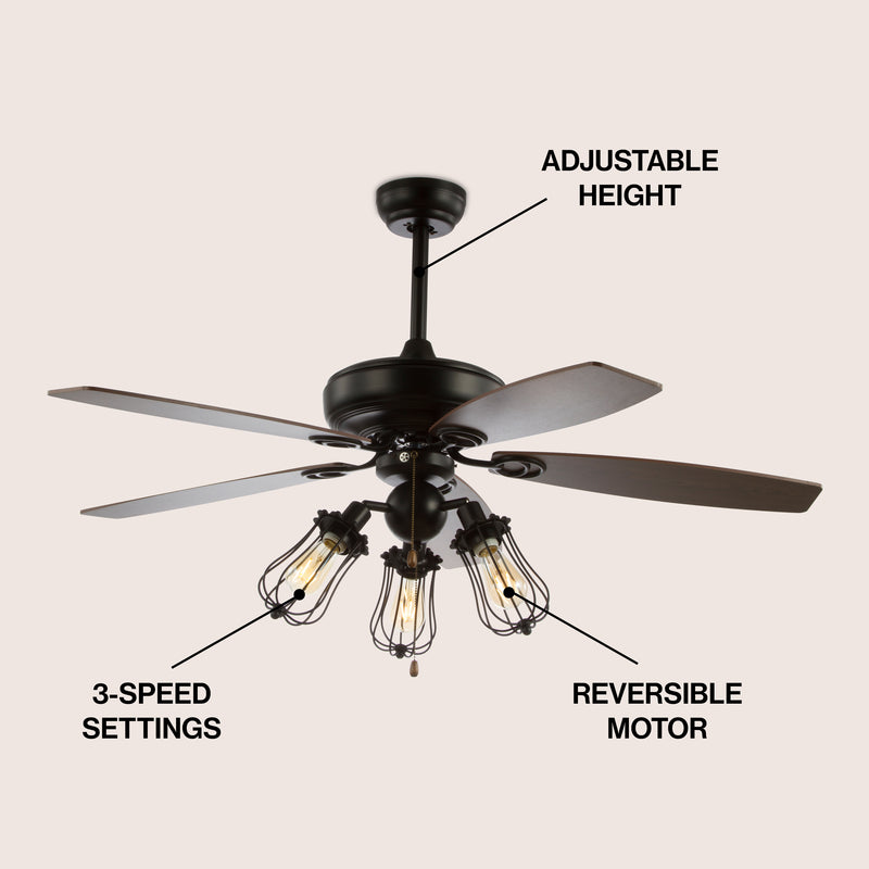 Lucas 52" Caged Metal/Wood LED Ceiling Fan