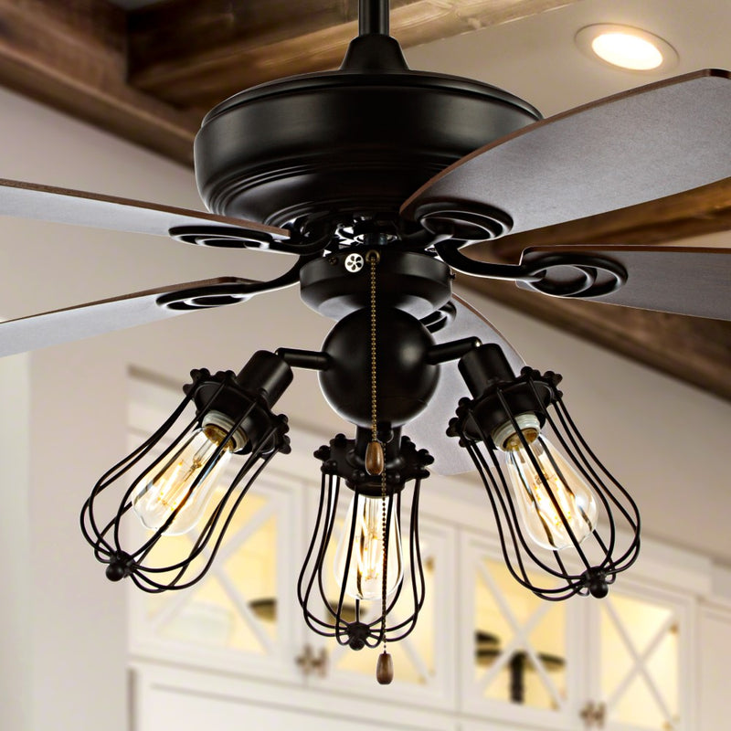 Lucas 52" Caged Metal/Wood LED Ceiling Fan - JONATHAN Y