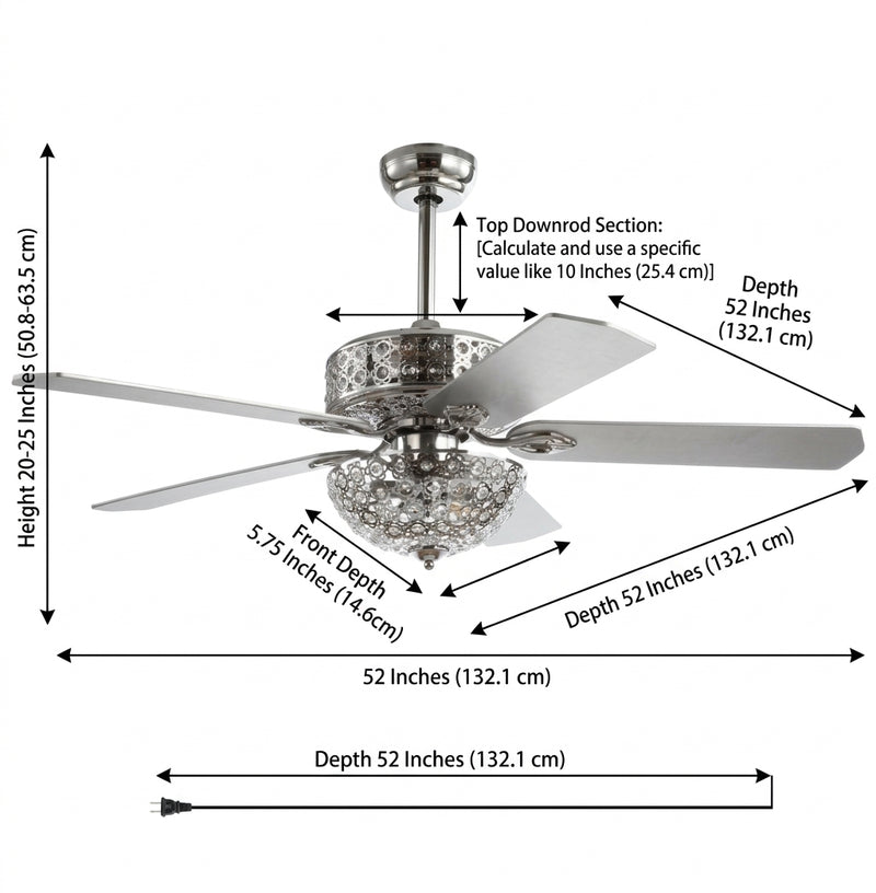 Zara 52" Filigree Metal/Wood LED Ceiling Fan Chrome / 6 Sockets – DIM