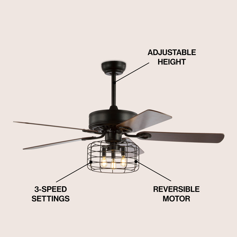 Asher 52" Industrial Metal/Wood LED Ceiling Fan With Remote