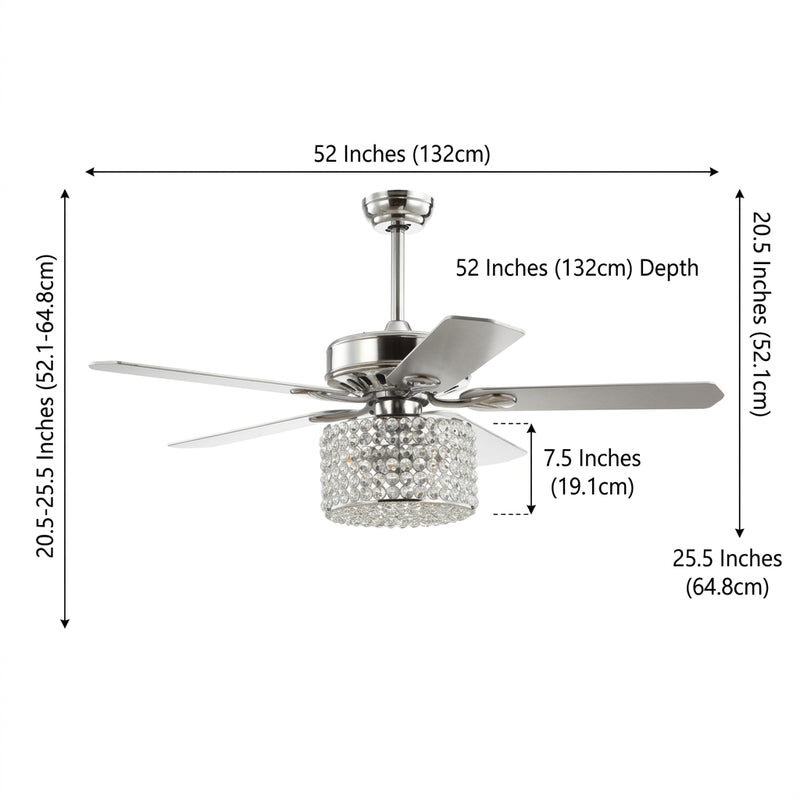 Brandy 52" Crystal Prism Drum LED Ceiling Fan With Remote Chrome / 3 Sockets – DIM