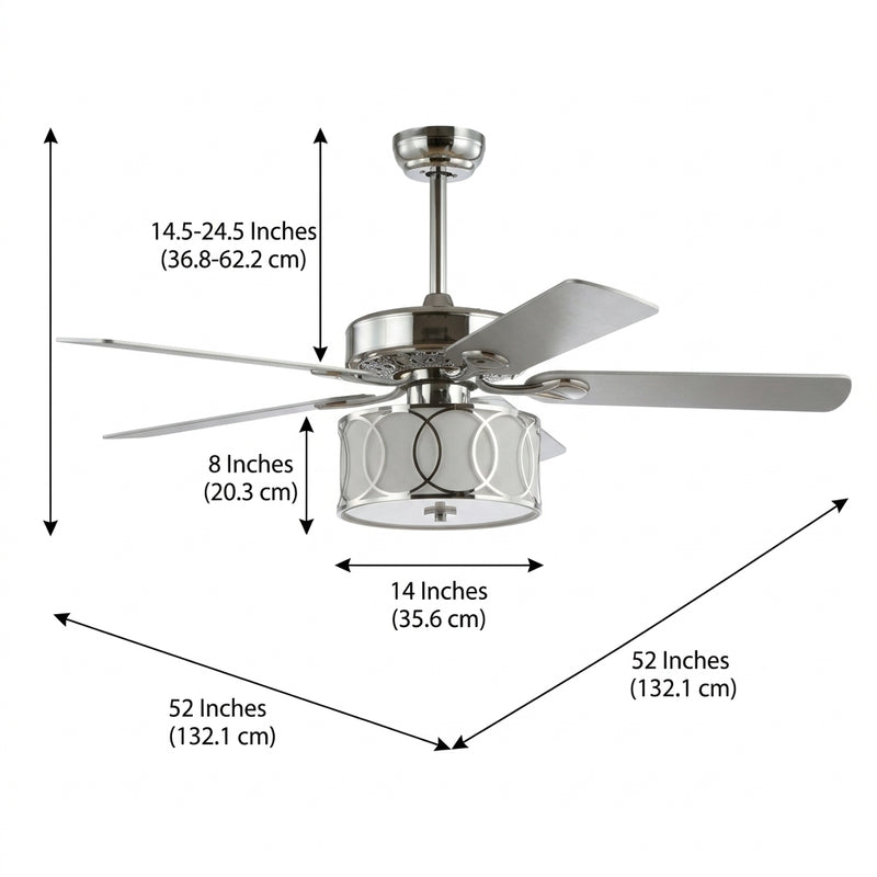 Circe 52" Transitional Glam Drum Shade LED Ceiling Fan With Remote Chrome / 3 Sockets – DIM