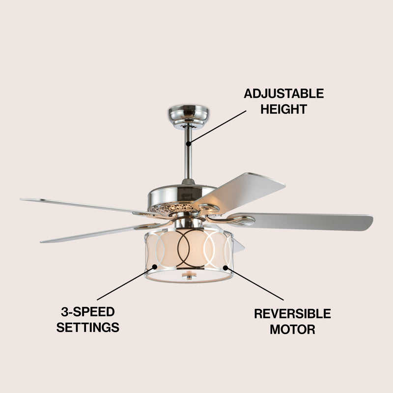 Circe 52" Transitional Glam Drum Shade LED Ceiling Fan With Remote