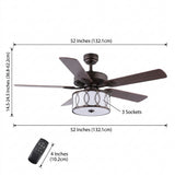 Circe 52" Transitional Glam Drum Shade LED Ceiling Fan With Remote Oil Rubbed Bronze/White / 3 Sockets – DIM