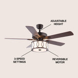 Circe 52" Transitional Glam Drum Shade LED Ceiling Fan With Remote