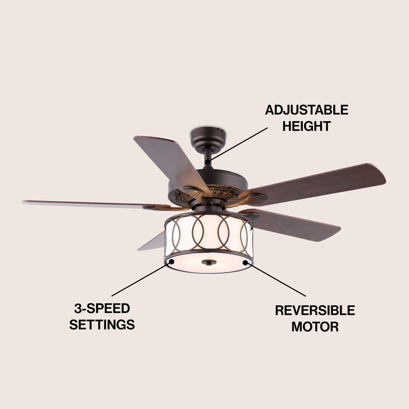 Circe 52" Transitional Glam Drum Shade LED Ceiling Fan With Remote