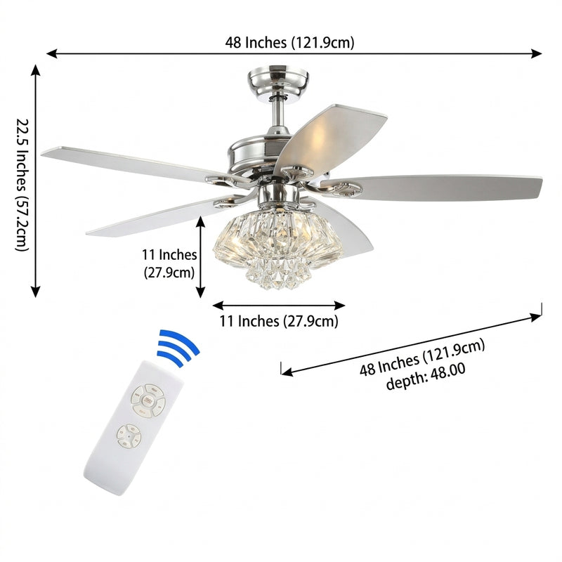 Kate 48" Glam Crystal Drum LED Ceiling Fan With Remote Chrome / 3 Sockets – DIM