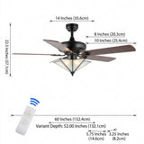 Moravia 52" Farmhouse Rustic Iron Star Shade LED Ceiling Fan With Remote Black / 5 Sockets – DIM