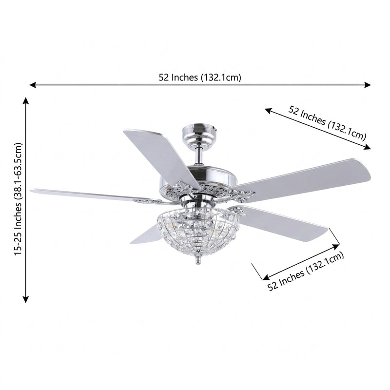 Mandy 52" Glam Classic Crystal Dome Shade LED Ceiling Fan With Remote Chrome / 3 Sockets – DIM