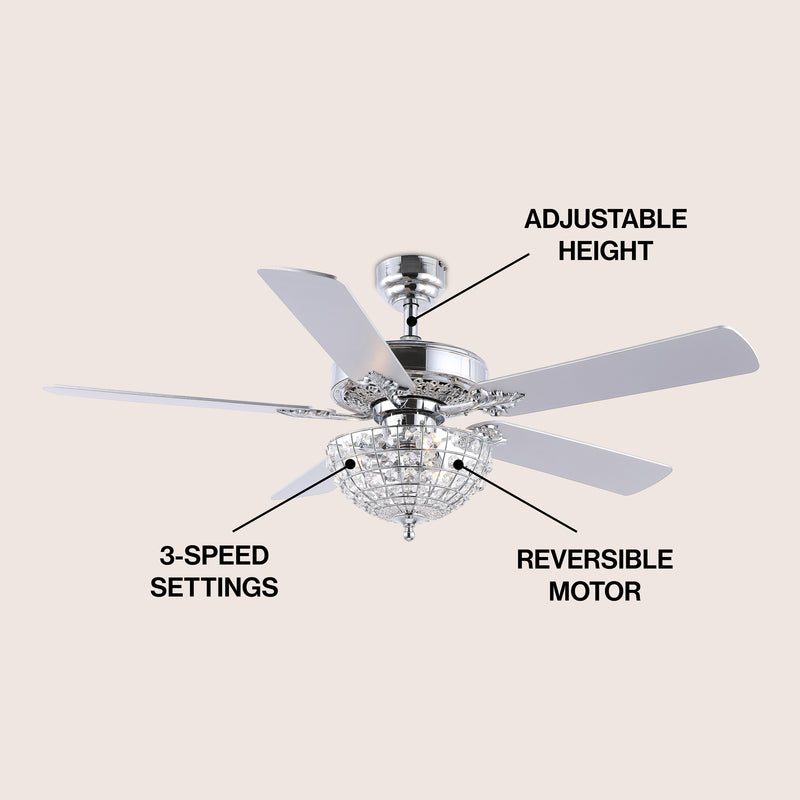 Mandy 52" Glam Classic Crystal Dome Shade LED Ceiling Fan With Remote