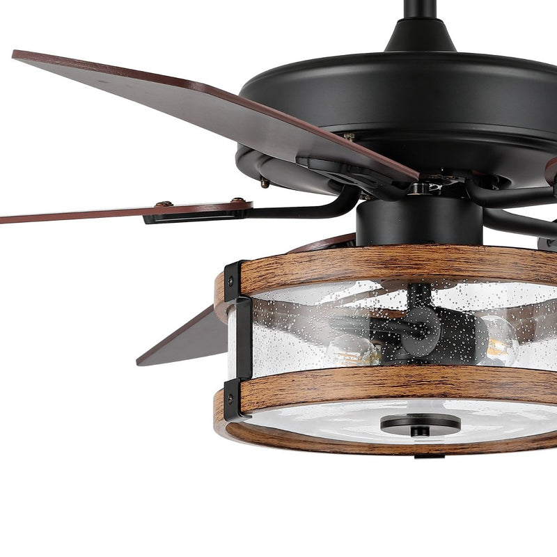 Joanna 52"  Rustic Industrial Iron/Wood/Seeded Glass Mobile-App/Remote-Controlled LED Ceiling Fan - JONATHAN Y