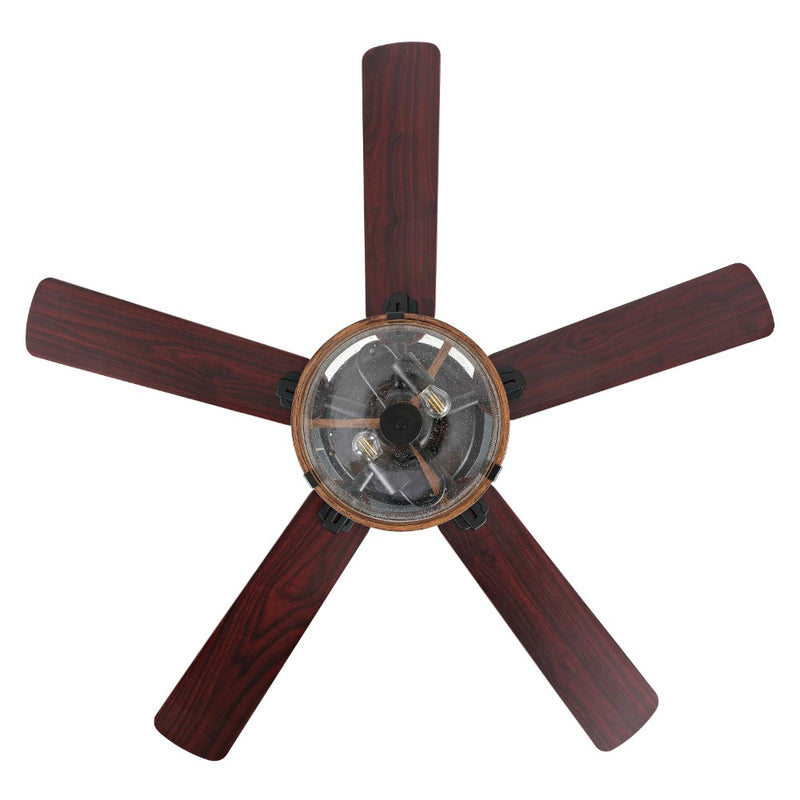 Joanna 52"  Rustic Industrial Iron/Wood/Seeded Glass Mobile-App/Remote-Controlled LED Ceiling Fan - JONATHAN Y