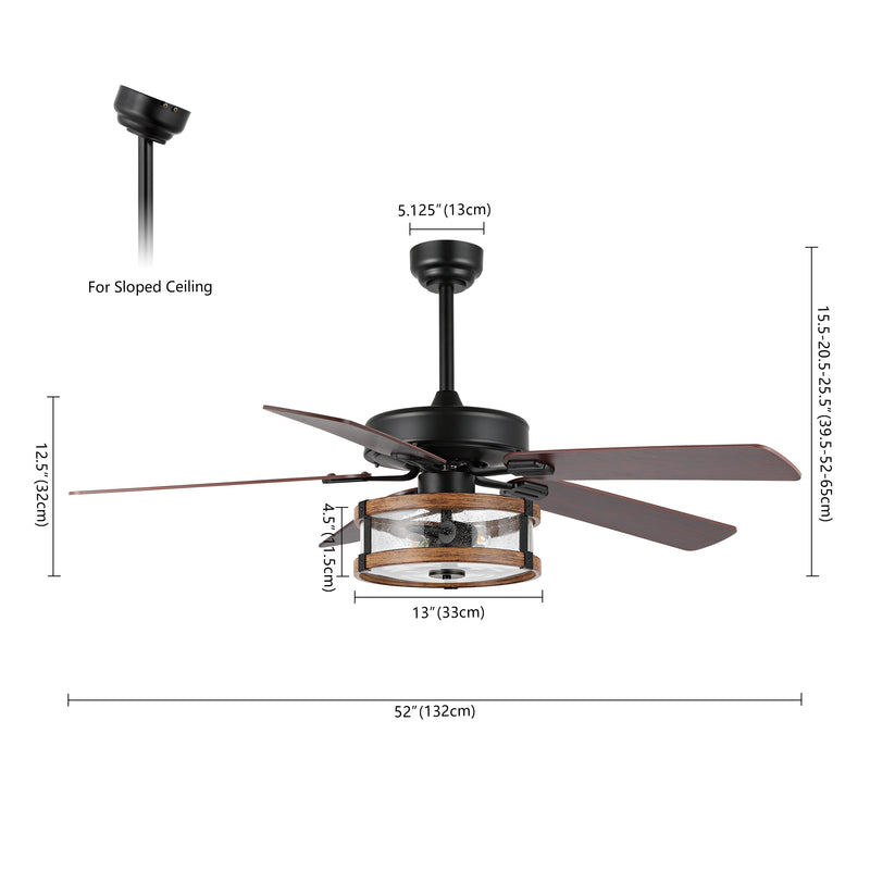 Joanna 52"  Rustic Industrial Iron/Wood/Seeded Glass Mobile-App/Remote-Controlled LED Ceiling Fan - JONATHAN Y